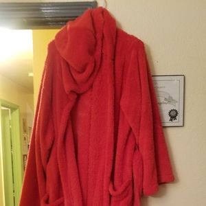 Super Soft and Cuddly, Red hoodie bathrobe!